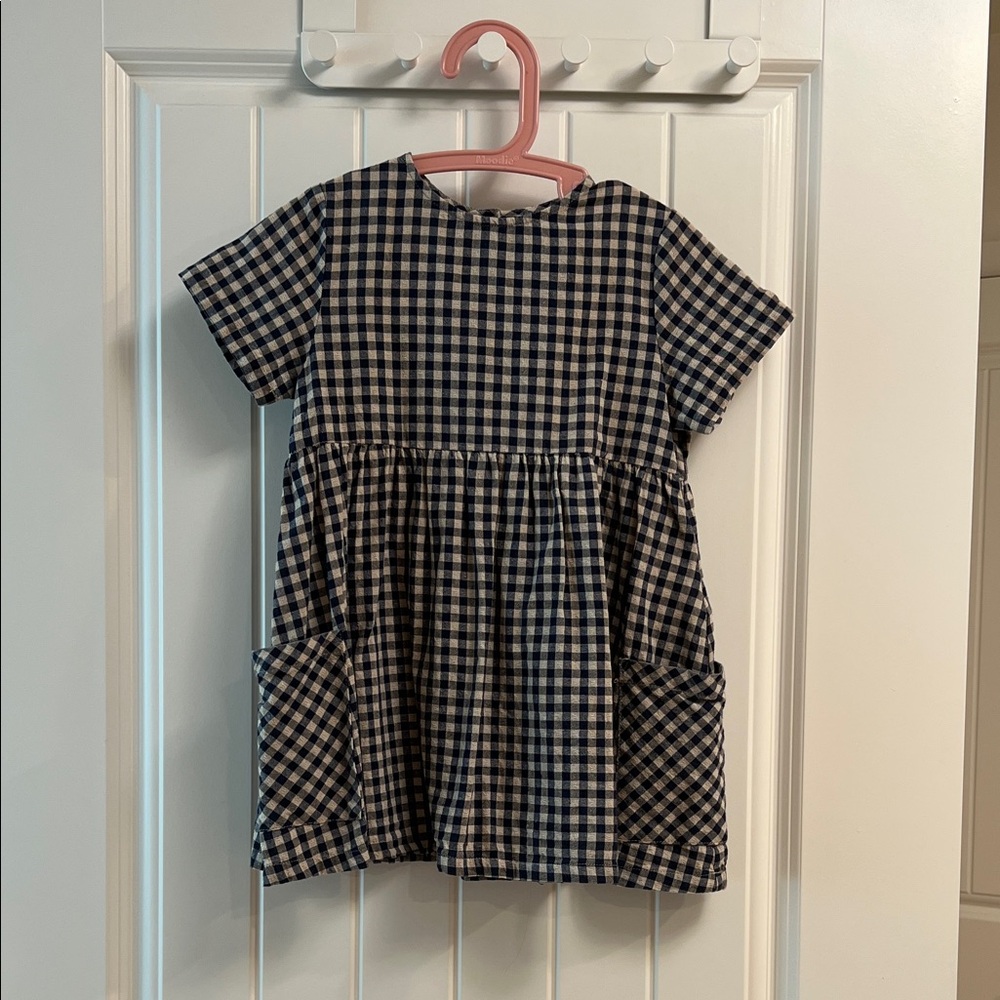 Dark blue and light beige Checkered Dress